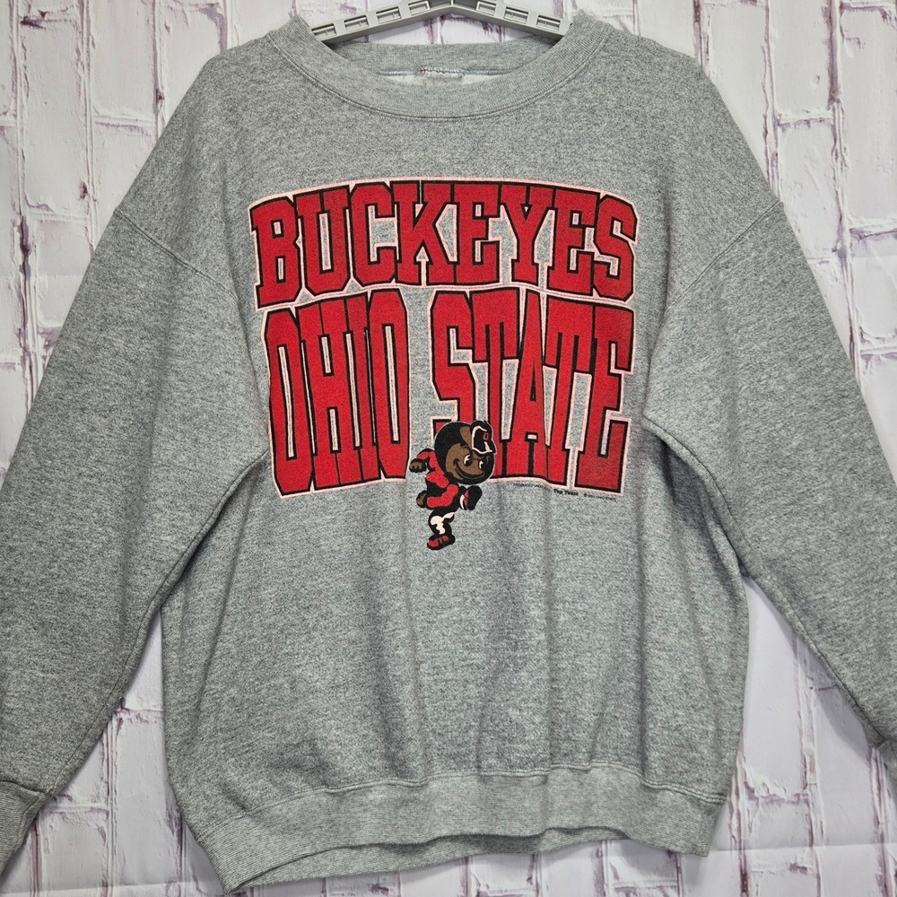 Vintage 1993 Ohio State Buckeyes Football NCAA Gray Brutus Sweatshirt Mens L
